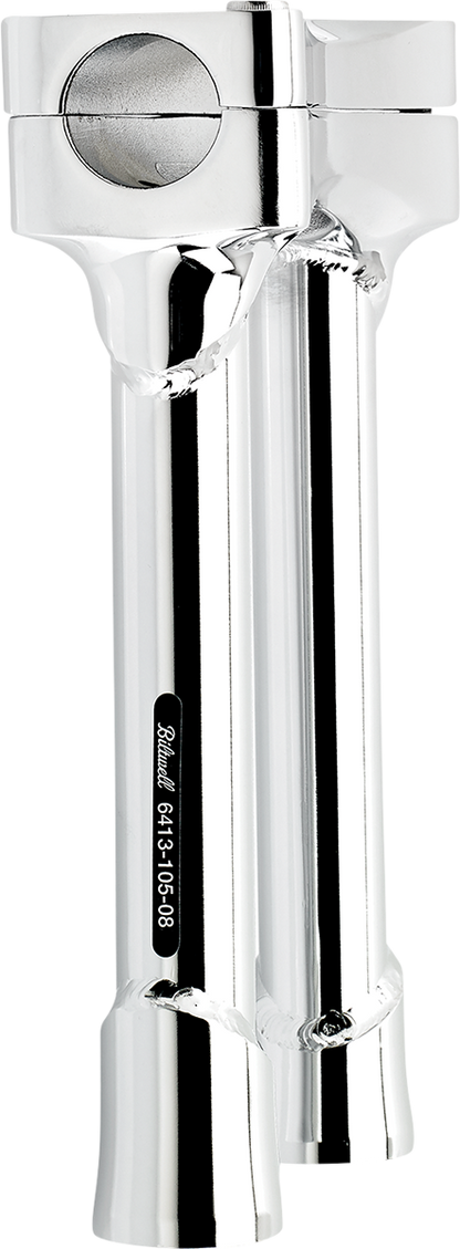 Chrome Biltwell Risers for Murdock Oversized Handlebars, 8-inch height, designed for motorcycle handlebars.