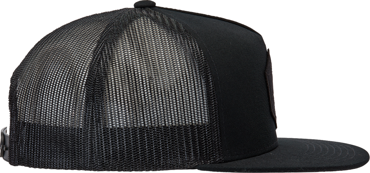 Black Alpinstars Bolt Trucker Hat with mesh back and embroidered logo, one size fits most, casual headwear for fans of the brand.