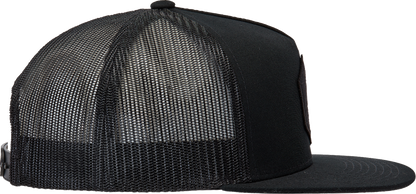 Black Alpinstars Bolt Trucker Hat with mesh back and embroidered logo, one size fits most, casual headwear for fans of the brand.