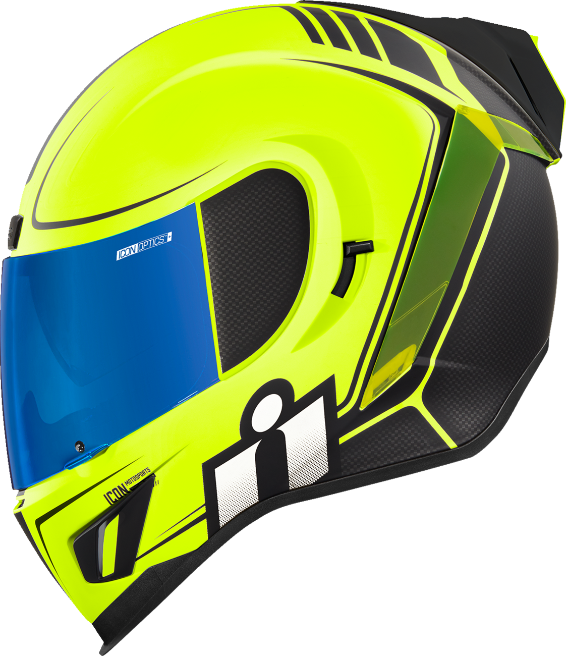 Bill's Exhausts ICON Airform™ Helmet Resurgent Hi-Viz XS helmet with bright colors and aerodynamic design.