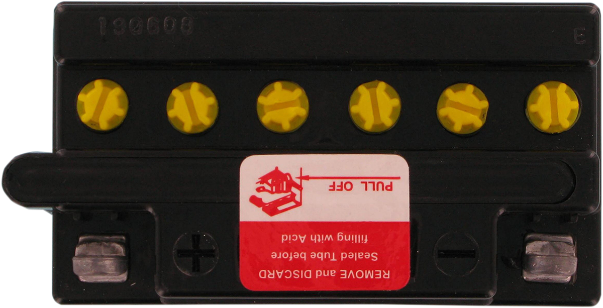 Parts Unlimited 12N7-4A conventional 12V automotive battery with positive and negative terminals, used as a reliable power source.