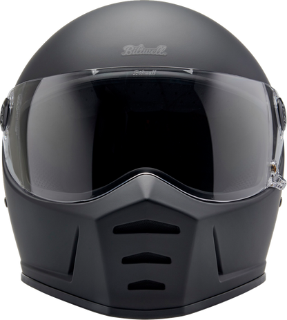 Bill's Exhausts Biltwell Lane Splitter helmet in flat black, XS size, with a sleek motorcycle helmet design.