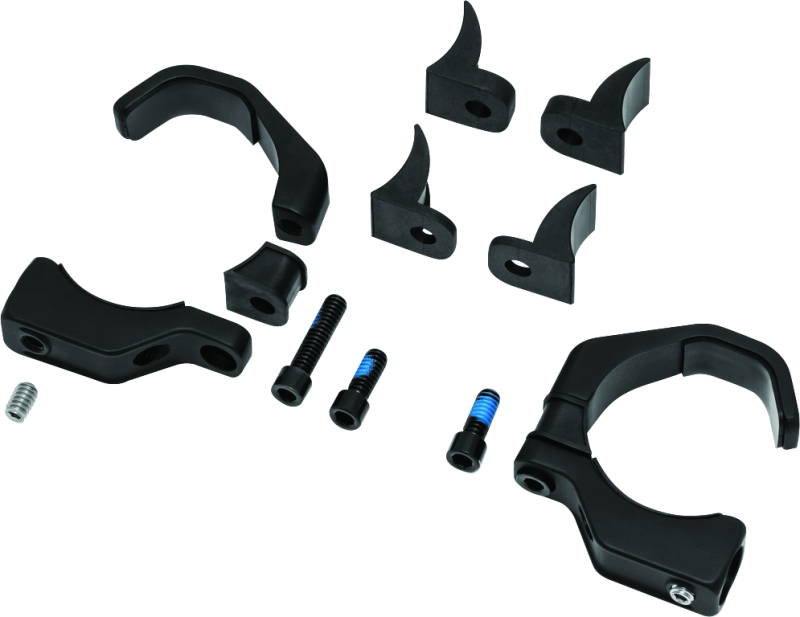Kuryakyn Pipe Wrench Fork Mounts for 39mm-49mm fork tubes with M8-1.25 threaded stud, shown on motorcycle suspension components.