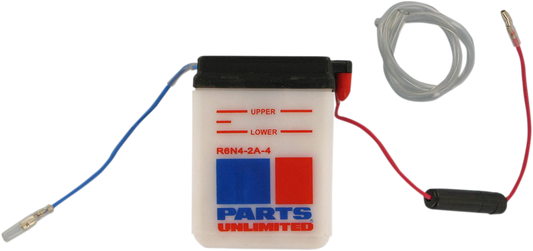 Parts Unlimited 6N4-2A-4 conventional battery for ATVs and scooters, showing the compact, reliable replacement battery.