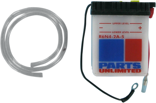 Parts Unlimited 6N42A5 conventional motorcycle battery providing reliable power and starting performance.