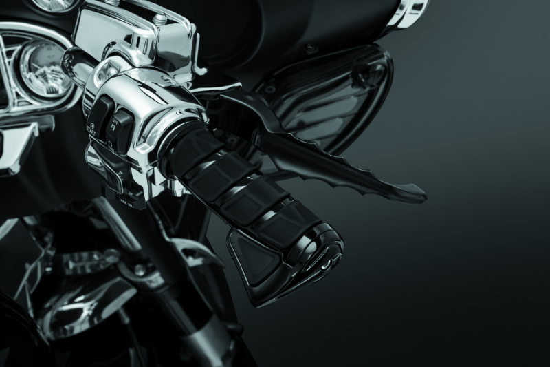 Black Kuryakyn Kinetic grips for powersports vehicles, featuring ergonomic design and textured surface for improved grip.