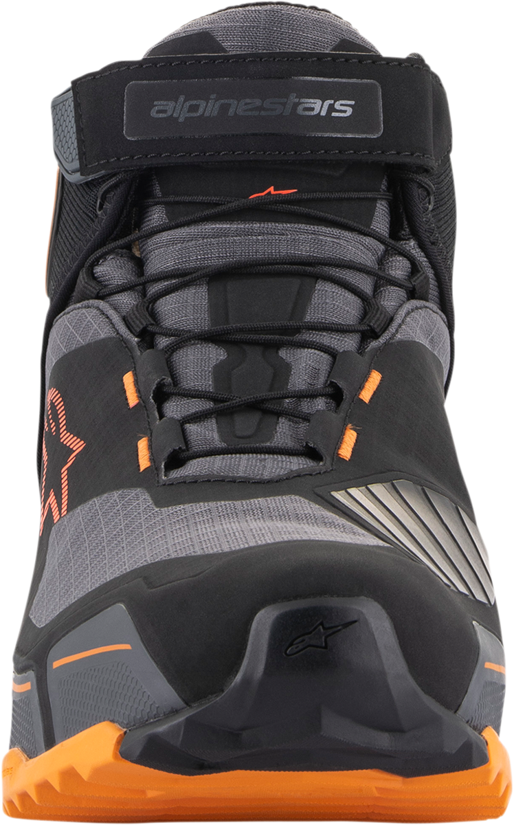 Alpinestars CR-X Drystar® riding shoes in black, brown, and orange with sturdy design and laces, US size 12.