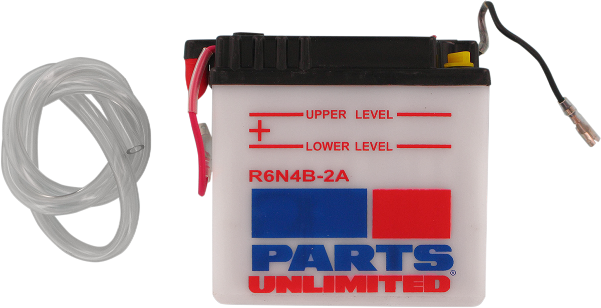 Parts Unlimited 6N4B-2A motorcycle and powersports conventional battery with terminals and casing visible.