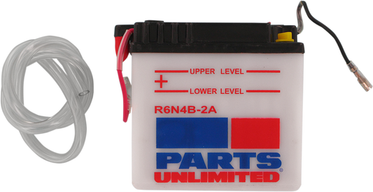 Parts Unlimited 6N4B-2A motorcycle and powersports conventional battery with terminals and casing visible.