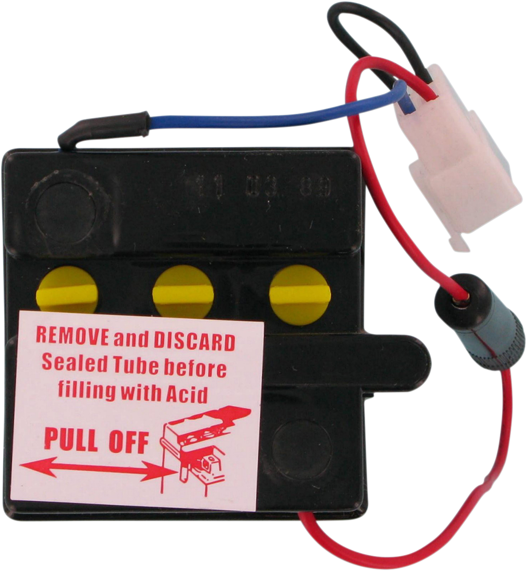 Parts Unlimited 6N4C1B motorcycle and powersports vehicle conventional battery, with terminals and case visible.
