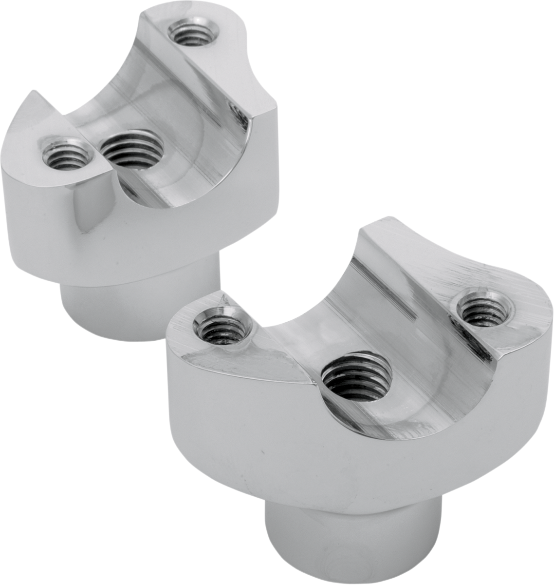 Chrome forged aluminum handlebar risers by Drag Specialties, straight style, 1.7-inch height for motorcycle handlebars.