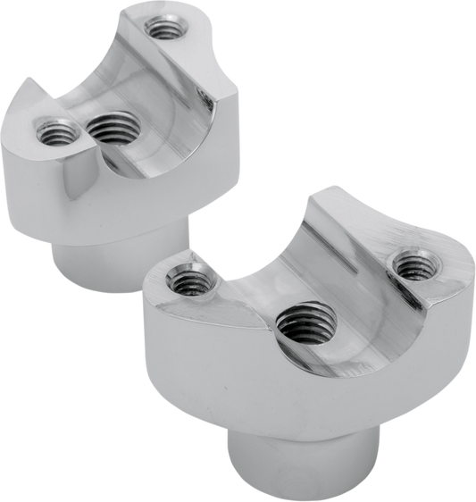 Chrome forged aluminum handlebar risers by Drag Specialties, straight style, 1.7-inch height for motorcycle handlebars.