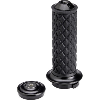 Black Alumicore motorcycle grips by Bill's Exhausts with textured surface, designed for BILTWELL bikes.