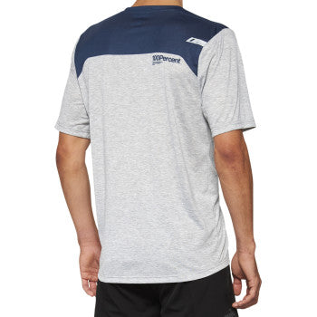 Gray and midnight short-sleeve Airmatic jersey by Bill's Exhausts, featuring breathable fabric and a comfortable fit in medium size.