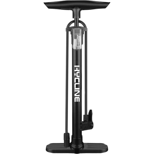 Hycline basic bicycle pump with a compact design, metal handle, and pressure gauge for inflating bike tires.