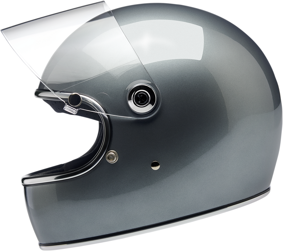 BILTWELL Gringo S helmet in metallic sterling color, size XS, featuring a sleek motorcycle helmet design with a smooth finish.