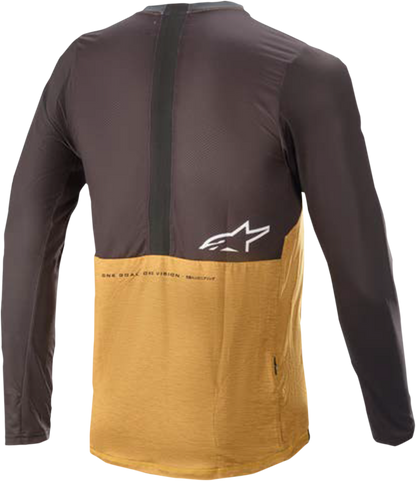 Alpinestars Alps 6.0 V2 long-sleeve motorcycle jersey in orange and black, size medium, featuring lightweight, breathable fabric.
