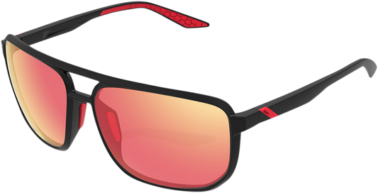 100% Konnor Aviator Sunglasses - Square - Black - Red Mirror 61043-100-43 - Howling Moto