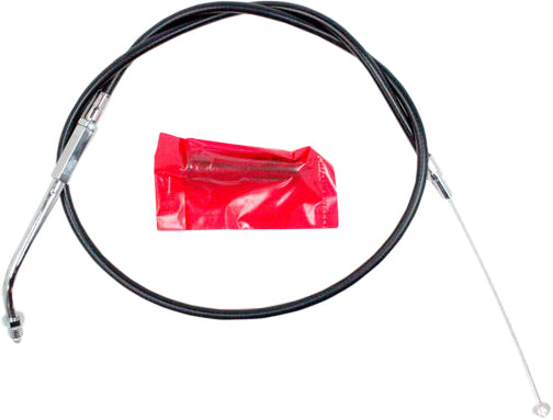 Black vinyl throttle cable for motorcycle from MOTION PRO, part 06-0138, showing the cable with metal fittings and black outer cover.