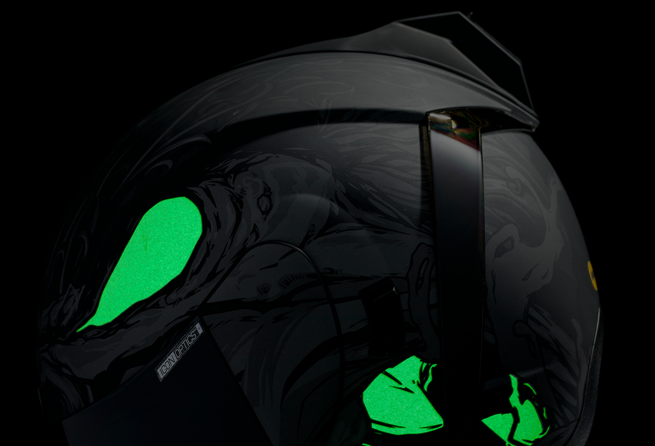 Bill's Exhausts ICON Airform™ helmet in dark black with MIPS® protection, size 3XL, featuring sleek helmet design and ventilation.