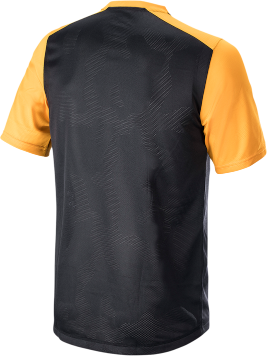 Alpinestars Alps 4.0 V2 short-sleeve motorcycle jersey in black, orange, and white, size small, with logo details.