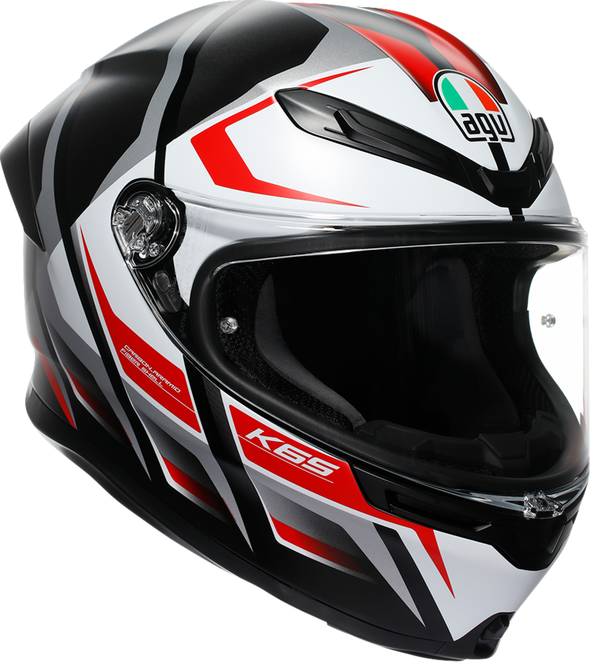 AGV K6 S Karve matte black, white, and red motorcycle helmet with XL size and aerodynamic design.