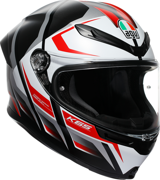 AGV K6 S Karve matte black, white, and red motorcycle helmet with XL size and aerodynamic design.