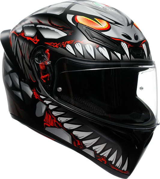 AGV K1 S Lyzard matte black, gray, and red motorcycle helmet, small size, with aerodynamic design and clear visor.