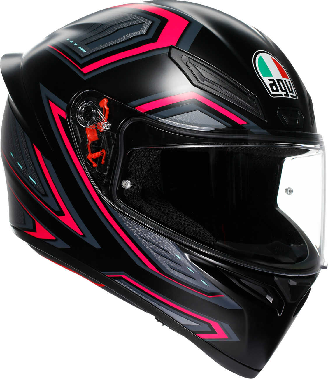 AGV K1 S helmet in matte black and pink, size 2XL, featuring sleek aerodynamic design and adjustable strap.