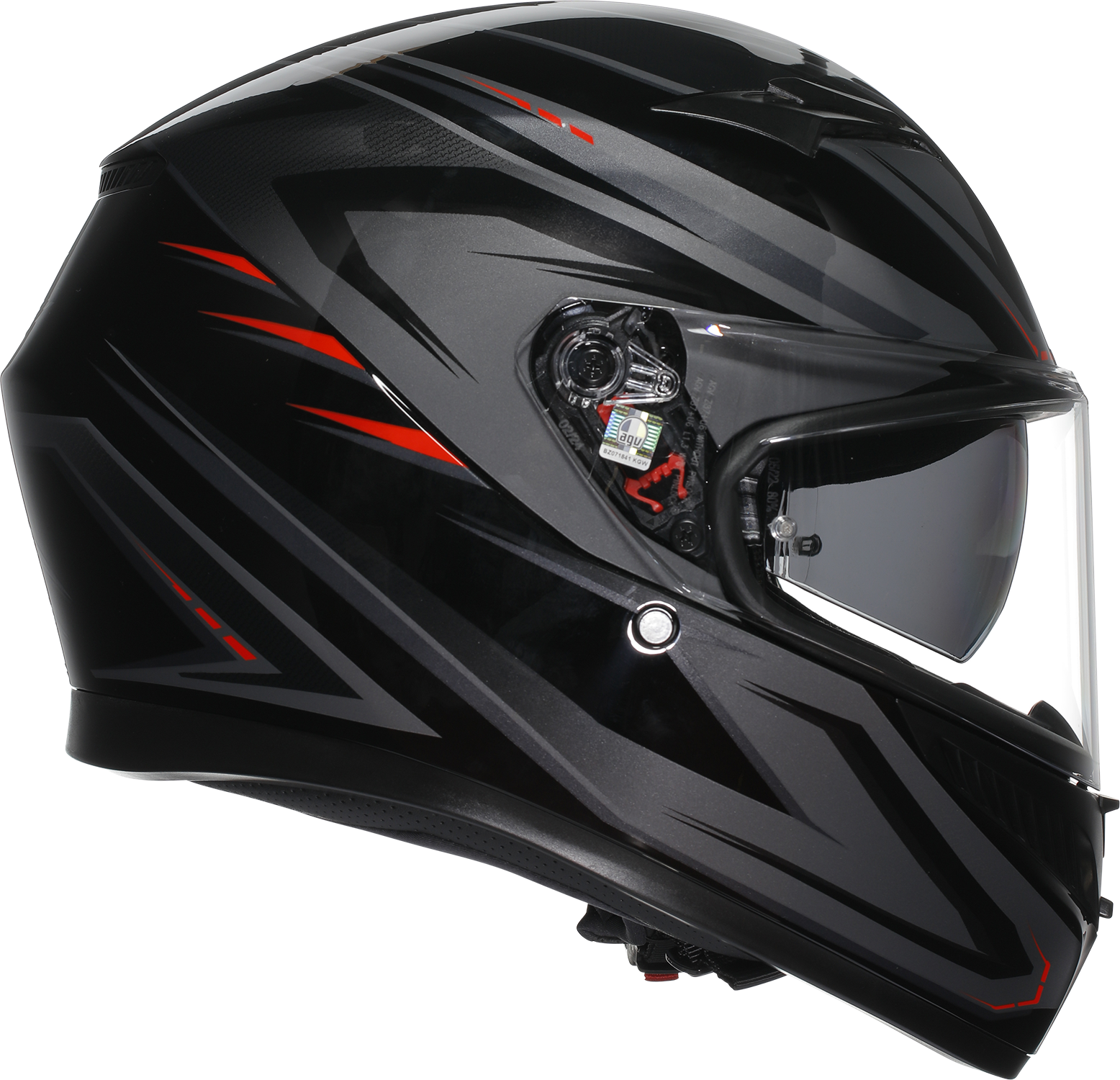 AGV K3 helmet in synthetic black and red with Pinlock lens and ventilation system, shown in a small size.