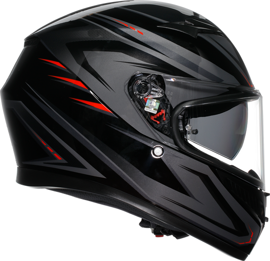 AGV K3 helmet in synthetic black and red with Pinlock lens and ventilation system, shown in a small size.