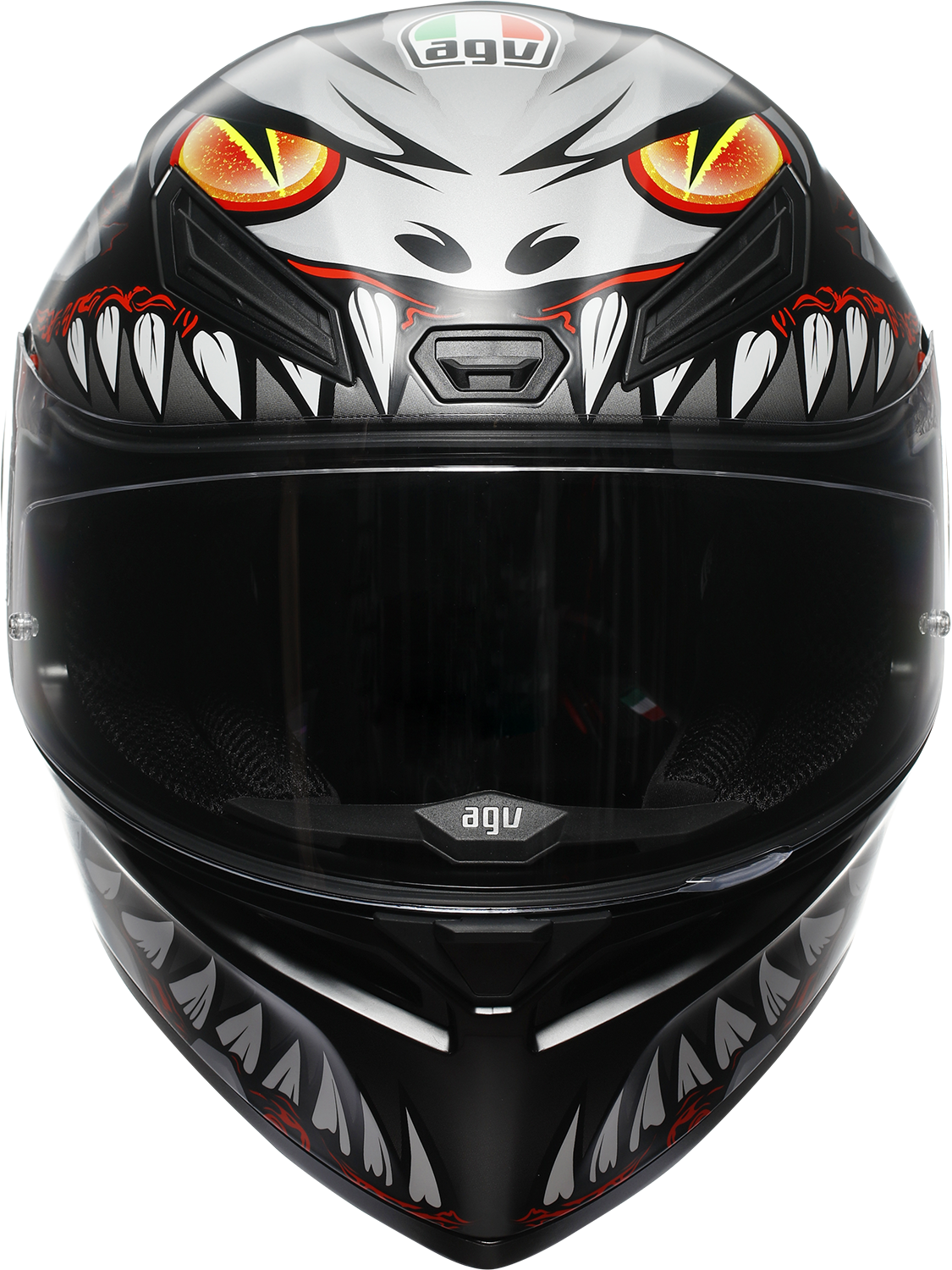 AGV K1 S helmet in Lyzard matte black, gray, and red with aerodynamic design and ventilation, size large.