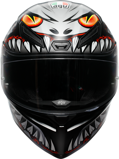 AGV K1 S Lyzard matte black, gray, and red motorcycle helmet, XL size, with aerodynamic design and secure chin strap.