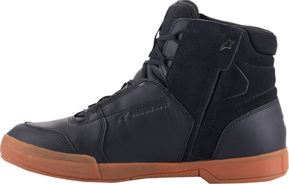 Alpinestars Chrome waterproof shoes in black and brown, US 7.5, with sturdy leather and lace-up design.