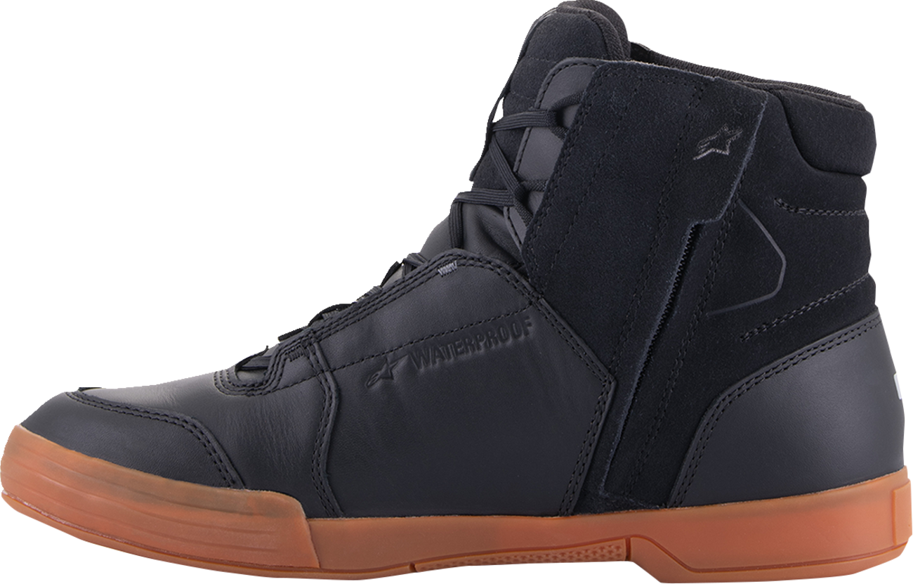 Alpinestars Chrome waterproof shoes in black and brown, US 12.5, featuring sturdy design and stylish leather finish.