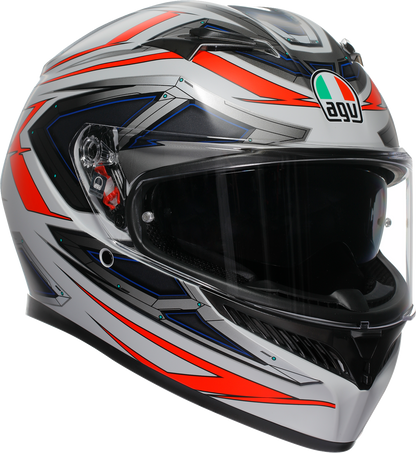 AGV K3 helmet in matte white and red fluo with MaxVision lens, small size, high-performance motorcycle helmet for safety and visibility.