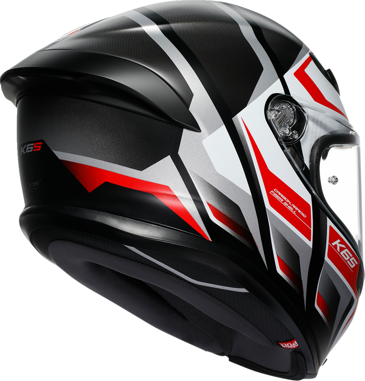 AGV K6 S Karve matte black, white, and red motorcycle helmet in XL size, featuring aerodynamic design and clear visor.