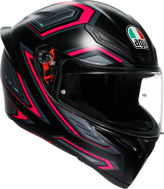 AGV K1 S motorcycle helmet in matte black and pink, size XL, featuring ventilation and aerodynamic design.