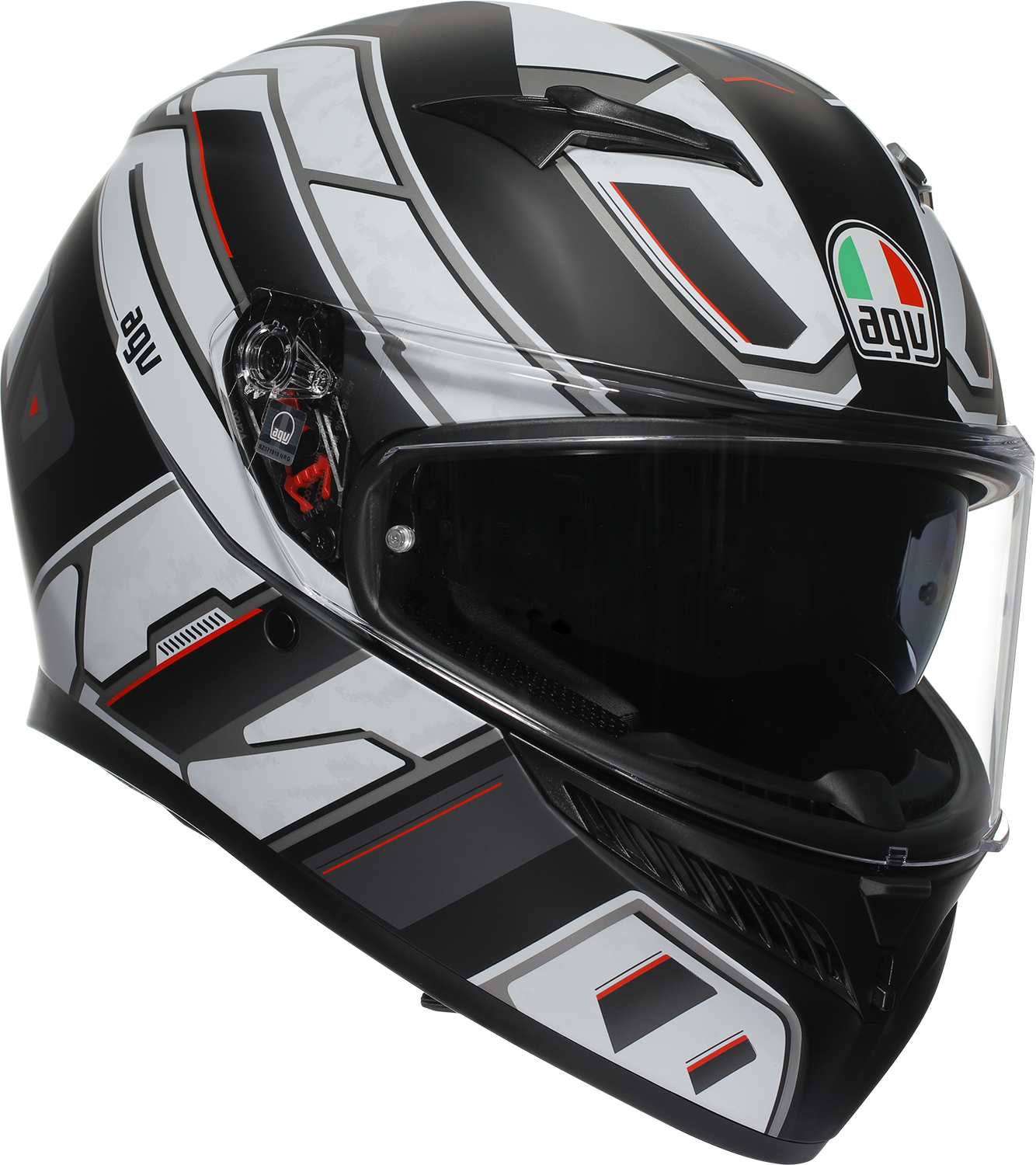 AGV K3 helmet in matte black and white, large size, featuring aerodynamic design and ventilation for motorcycle safety and comfort