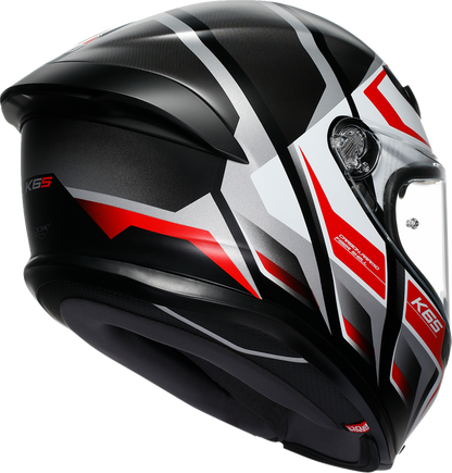 AGV K6 S helmet in matte black, white, and red with 2XL size, featuring aerodynamic design and advanced safety features.