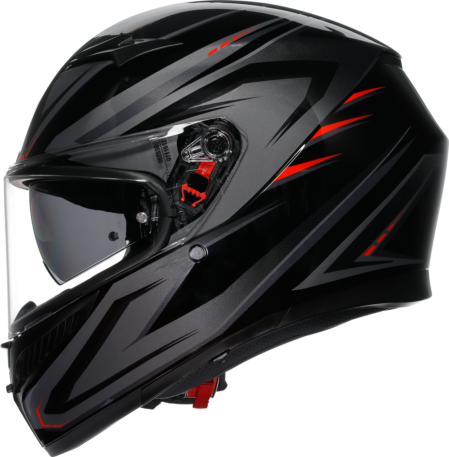AGV K3 helmet in synthetic black and red with Pinlock lens and advanced ventilation system, large size, shown from front view.