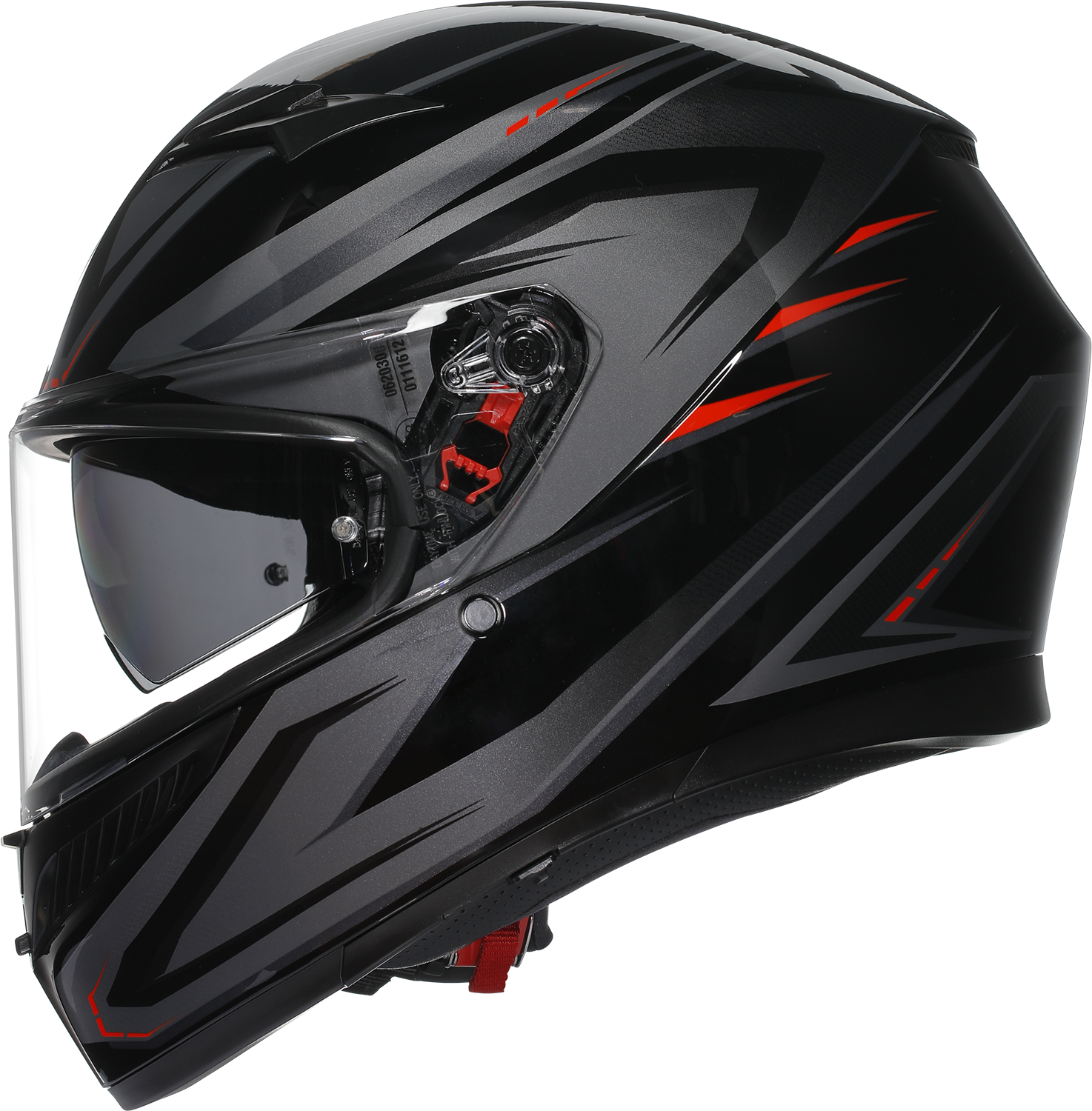 AGV K3 helmet in synthetic black and red with Pinlock lens and advanced ventilation system, large size, shown from front view.
