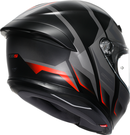 AGV K6 S racing helmet in matte black, gray, and red, lightweight design with ventilation and safety features, size XL.