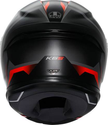 AGV K6 S racing helmet in matte black, gray, and red with lightweight, aerodynamic design for motorcycle racing.