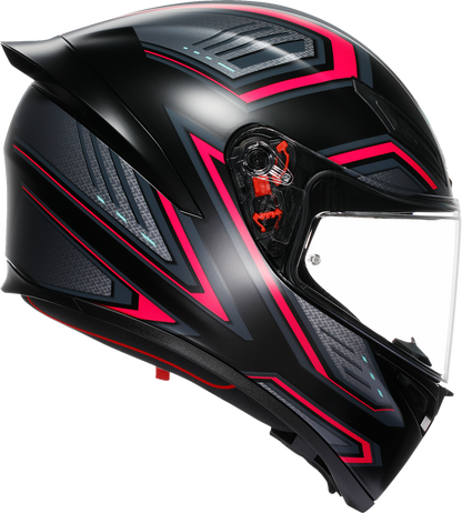 AGV K1 S motorcycle helmet in matte black and pink, XL size, featuring ventilation and aerodynamic design.