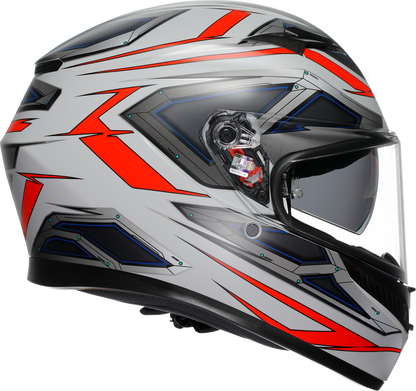 AGV K3 helmet in space matte white and red fluo, small size, featuring MaxVision lens for high-performance motorcycle riding.