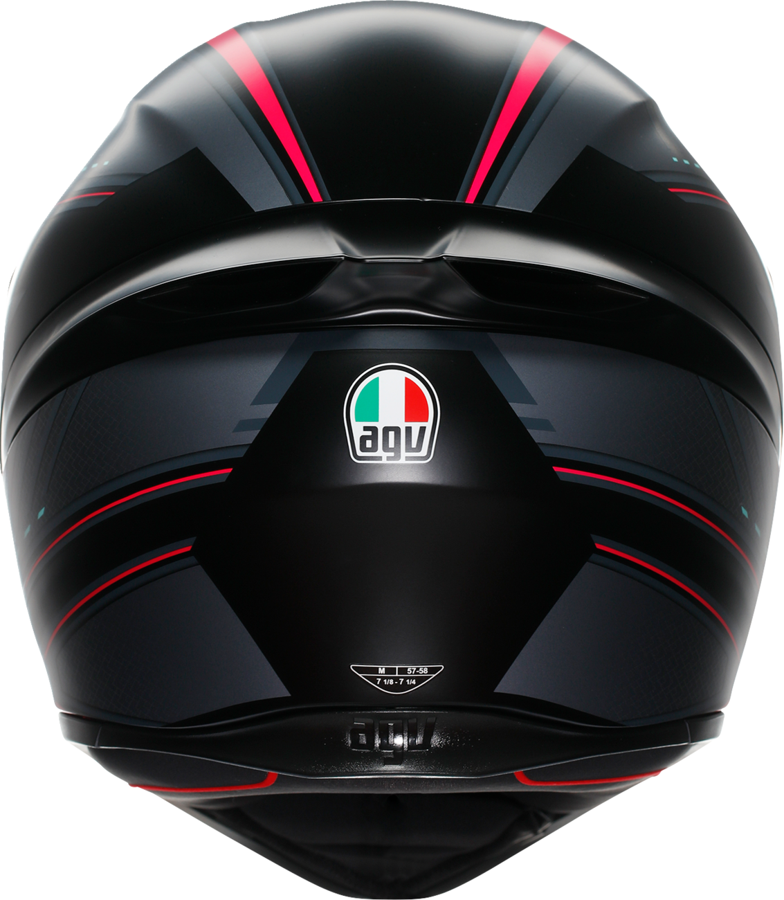 AGV K1 S helmet in matte black and pink, size 2XL, featuring aerodynamic design and adjustable strap for motorcycle riding.