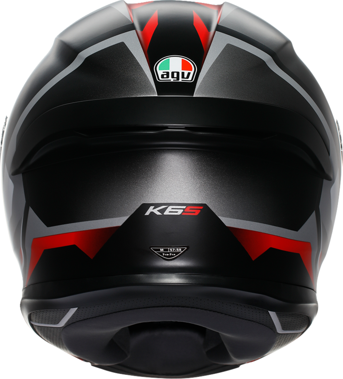 AGV K6 S motorcycle helmet in matte black, white, and red with 2XL size, featuring aerodynamic design and advanced safety features.