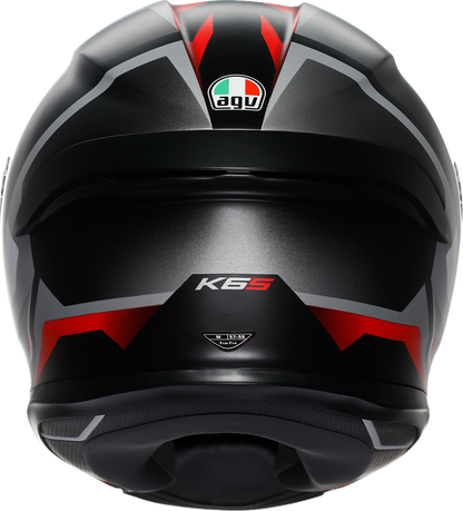 AGV K6 S motorcycle helmet in matte black, white, and red with 2XL size, featuring aerodynamic design and advanced safety features.