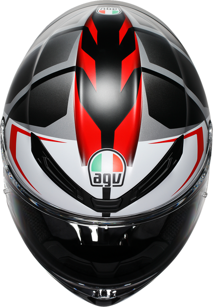 AGV K6 S Karve matte black, white, and red motorcycle helmet shown in size XL with sleek aerodynamic design.